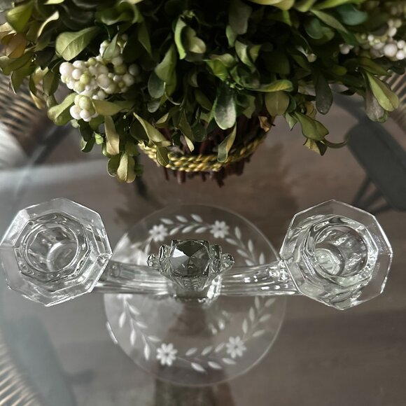 Tiffin-Franciscan Maritza Double Light Candle Holder-Candelabra Etched Floral - Picture 4 of 6